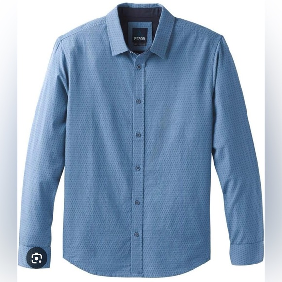 PRANA Garden Long Sleeve Button Down Shirt Steel Blue 100% Organic Cotton Geo - Picture 11 of 11